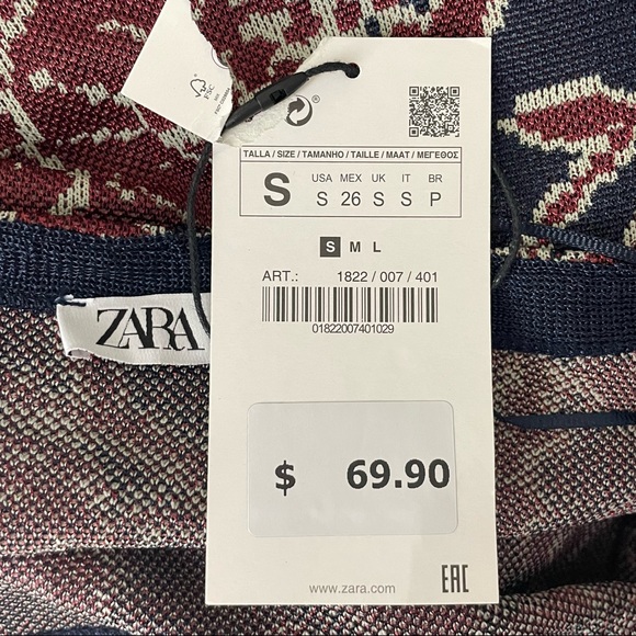 ZARA NWT JACQUARD KNIT FLORAL DRESS NAY BLUE AND RED/PINK SMALL - Picture 7 of 10